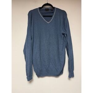 Joseph A Bank Mens Blue Cotton Cashmere Blend V Neck Sweater Size‎ L